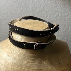 Brown Leather Studded Wrap Bracelet